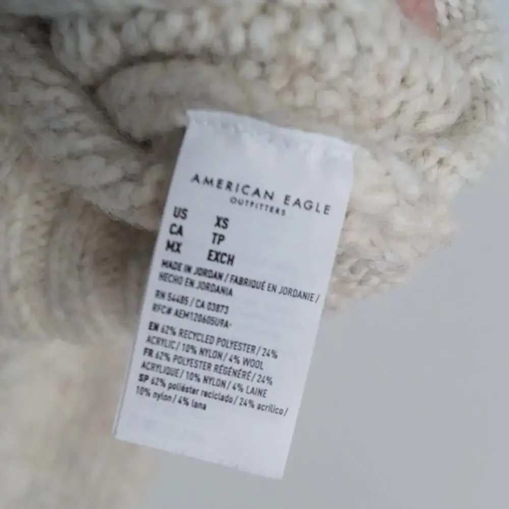 American Eagle Striped Cardigan Button Front Multicolor Pink Cream Fuzzy Size XS